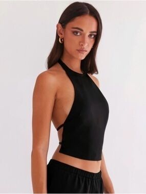 New Peppermayo Bree Satin Halterneck Top Black Cropped Woman’s 4 US Glam